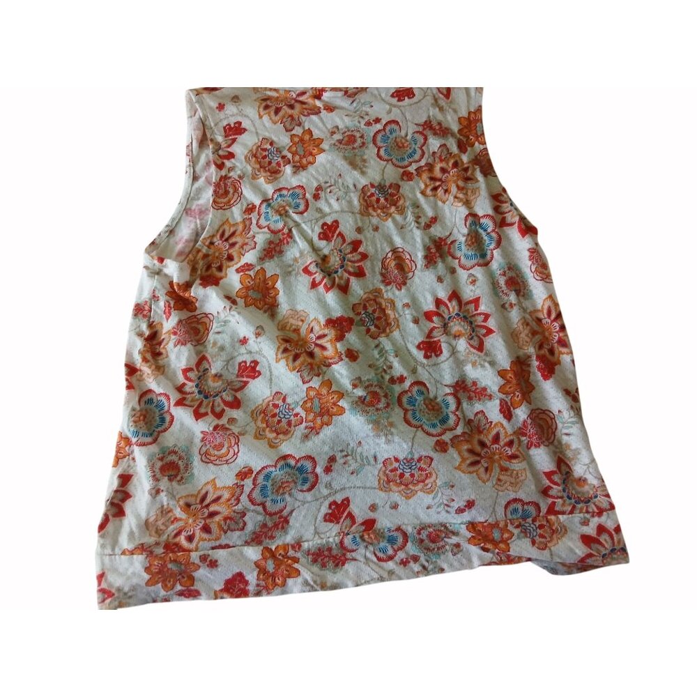 J Jill Love Linen Floral Knit Tank Top M White Orange Pink Twist Banded Hem - Picture 7 of 14